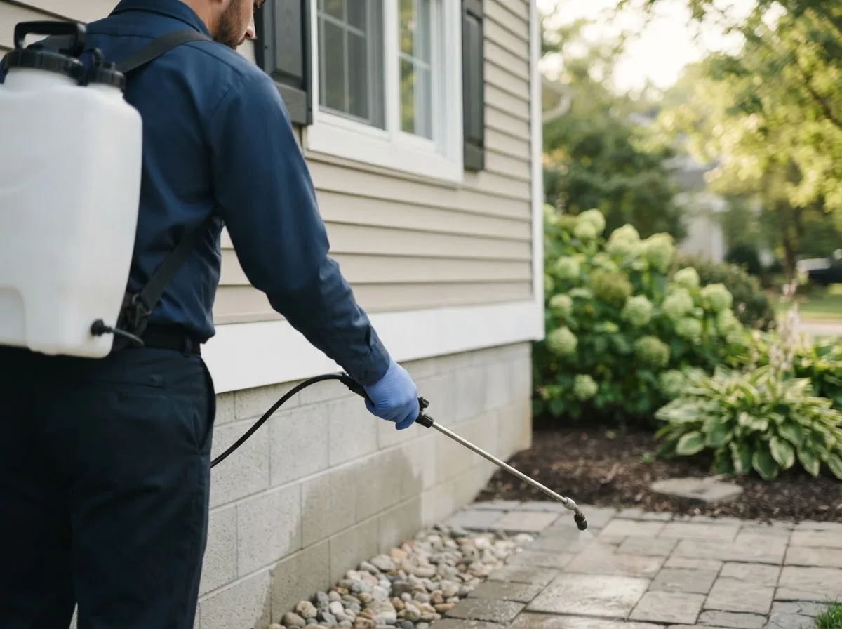 Pest control technician inspecting a home in Elizabethtown, IN